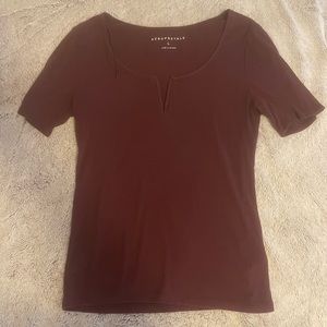 Burgundy top with metal v-line